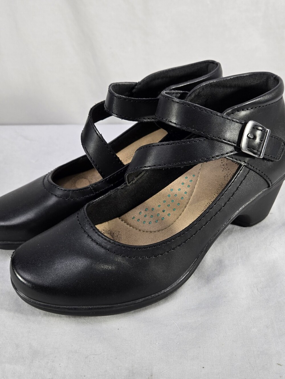 Earth Origins Shoes Womens 7 M Rebecca Mary Jane Black Leather Low Heels Buckle
